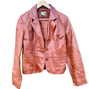 Vintage Cognac Leather Blazer Coat by Mythology Sz.6 70’s Vibes